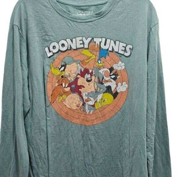 Vintage Looney Tunes men's long-sleeve tee — green, size M - Picture 2 of 9